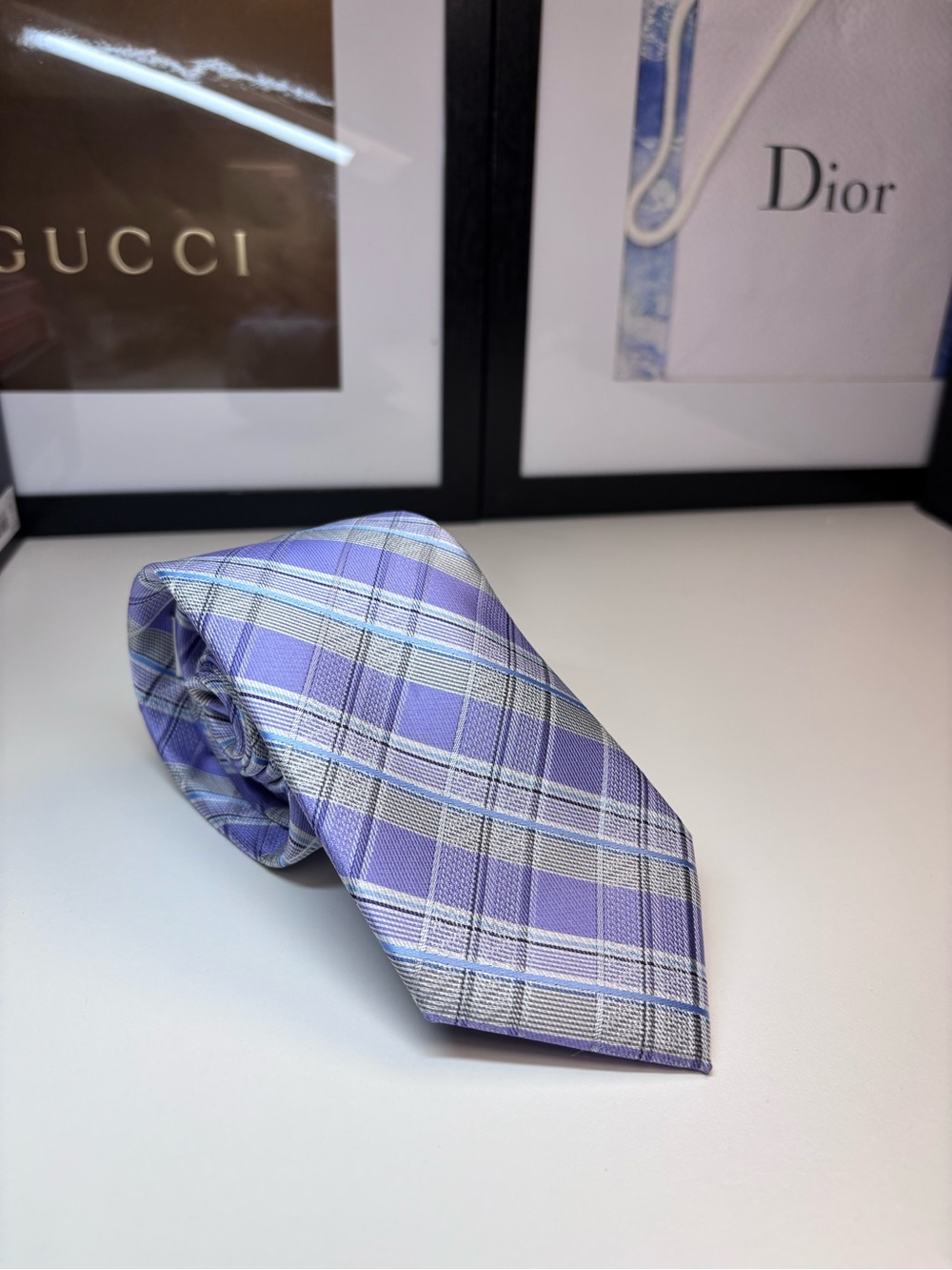 Bespoke NY Lavender Plaid Tie with Silver and Blue Accents NWOT Spring Plaid